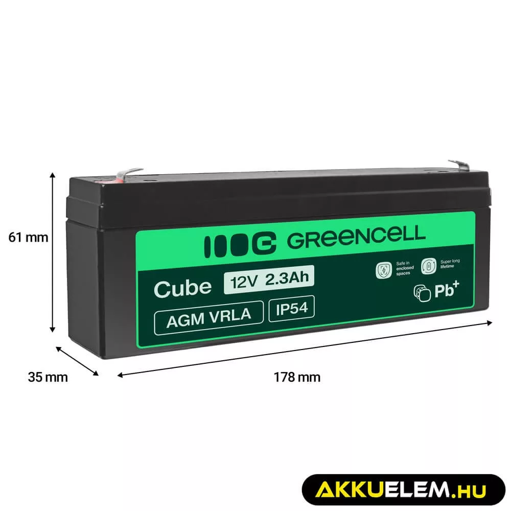 GreenCell AGM VRLA 12V 2.3Ah akkumulátor riasztókhoz