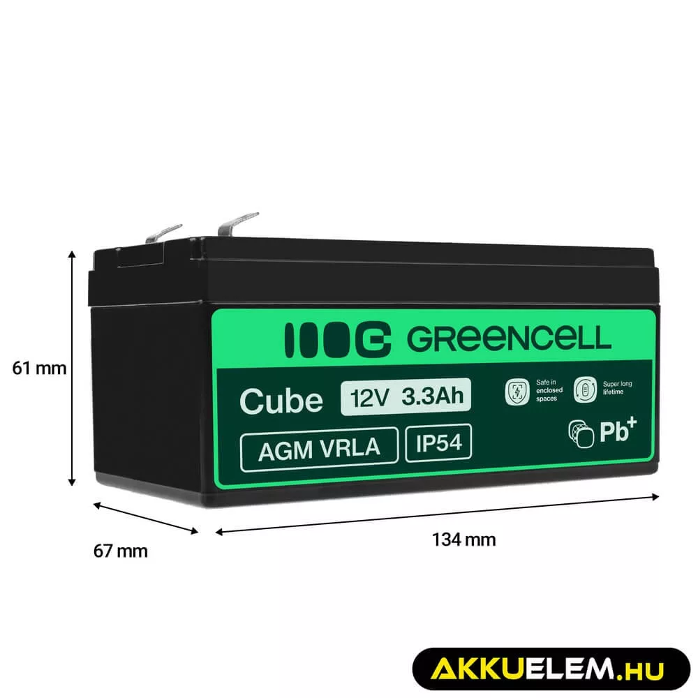 GreenCell AGM VRLA 12V 3.3Ah akkumulátor riasztókhoz