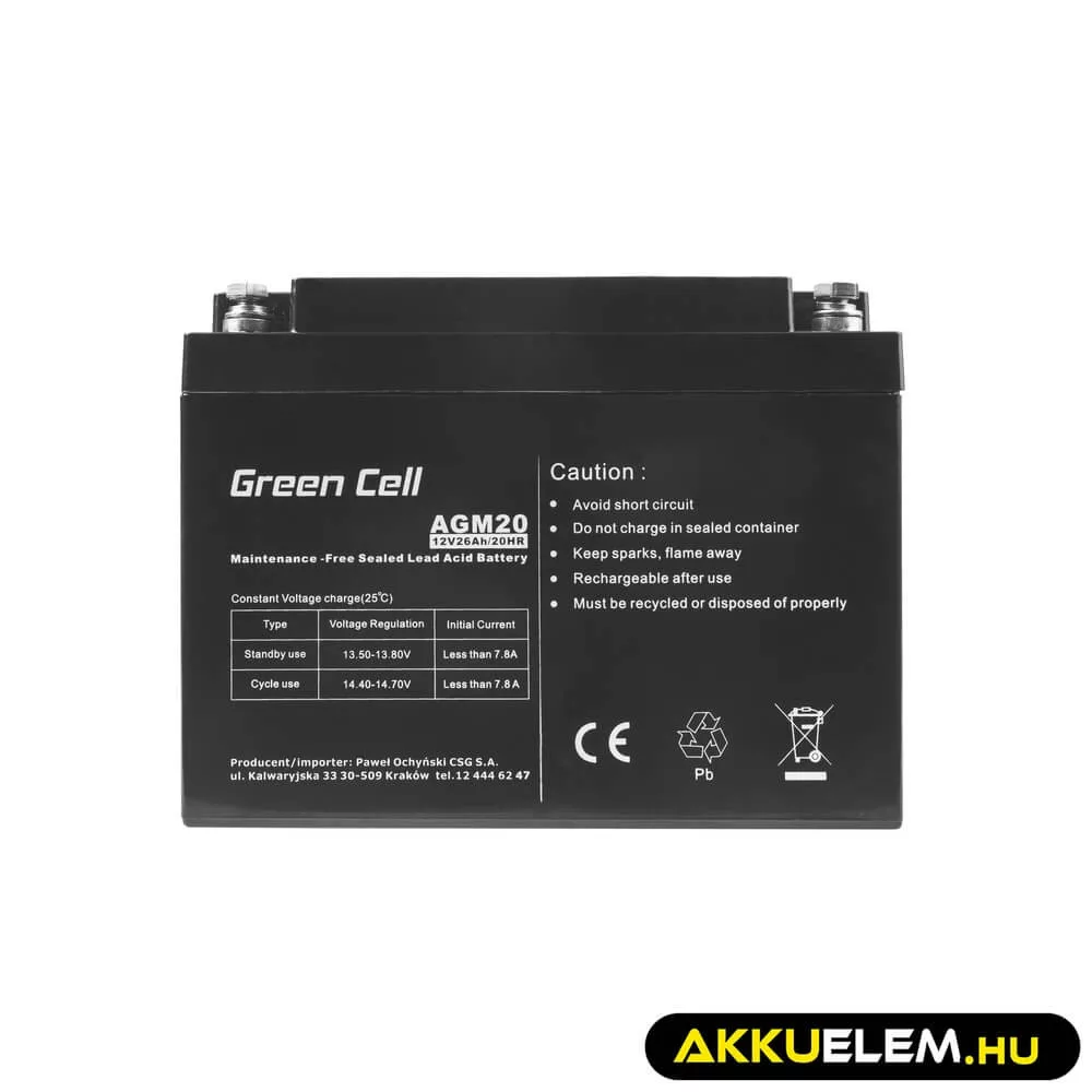 GreenCell AGM akkumulátor 12V 26Ah