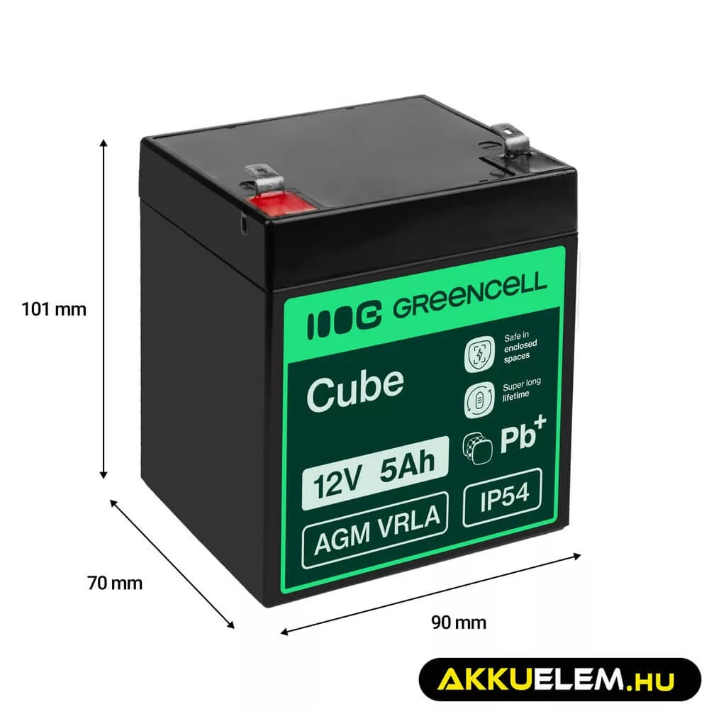 GreenCell AGM VRLA 12V 5Ah akkumulátor riasztókhoz