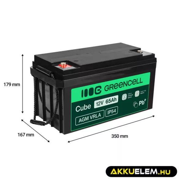 GreenCell AGM VRLA 12V 65Ah akkumulátor napelemes rendszerekhez hajókhoz - GreenCell
