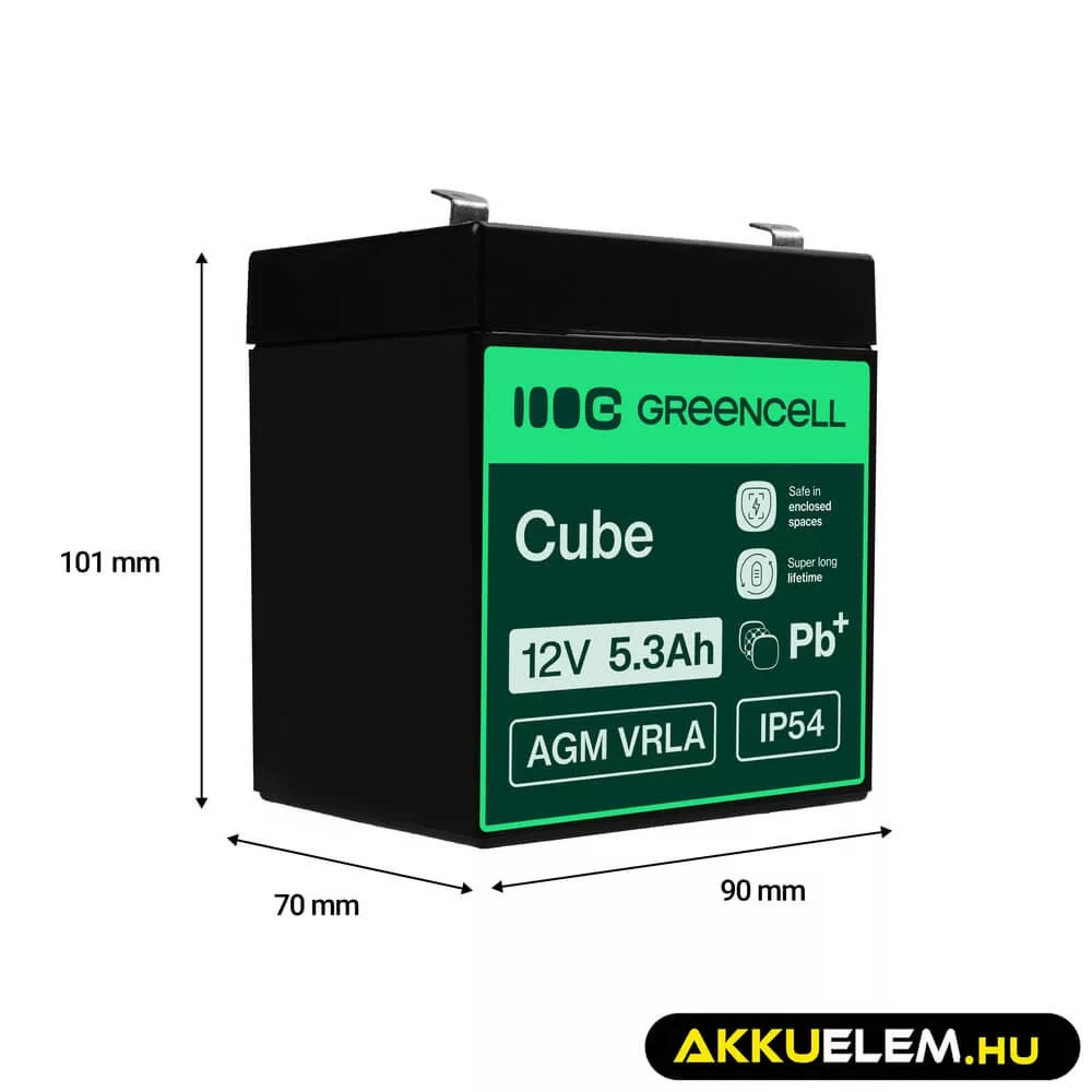 GreenCell AGM VRLA 12V 5.3Ah akkumulátor riasztókhoz
