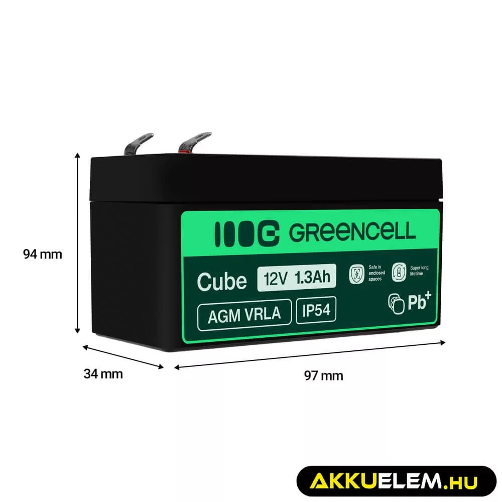 GreenCell AGM VRLA 12V 1.3Ah akkumulátor riasztókhoz