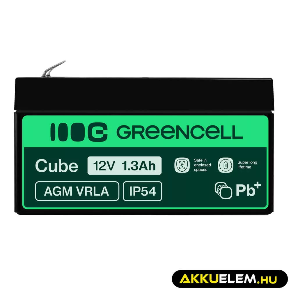 GreenCell AGM VRLA 12V 1.3Ah akkumulátor riasztókhoz