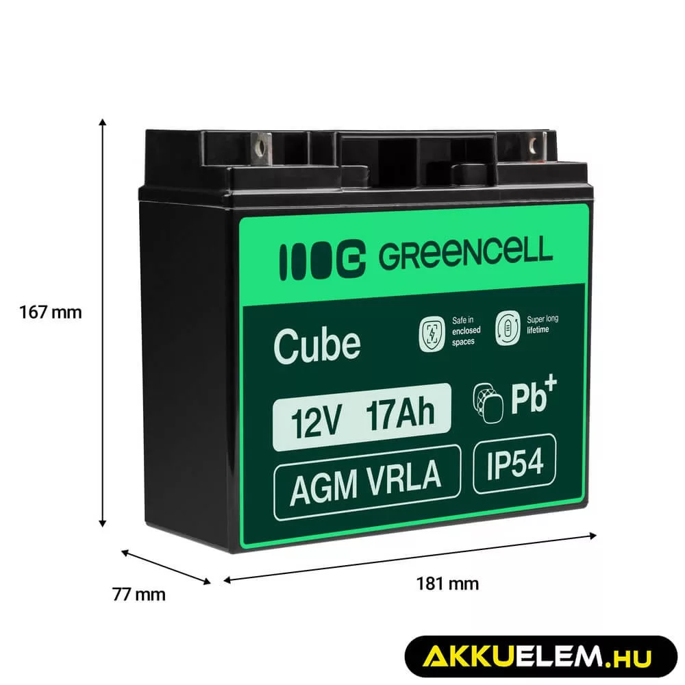 GreenCell AGM VRLA 12V 17Ah akkumulátor fűnyírókhoz robogókhoz hajókhoz