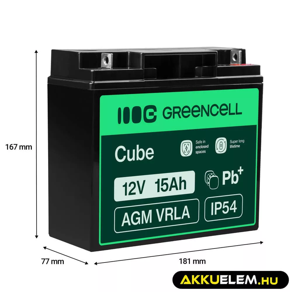 GreenCell AGM VRLA 12V 15Ah akkumulátor riasztókhoz