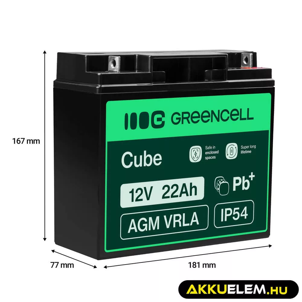 GreenCell AGM VRLA 12V 22Ah akkumulátor hajókhoz robogókhoz