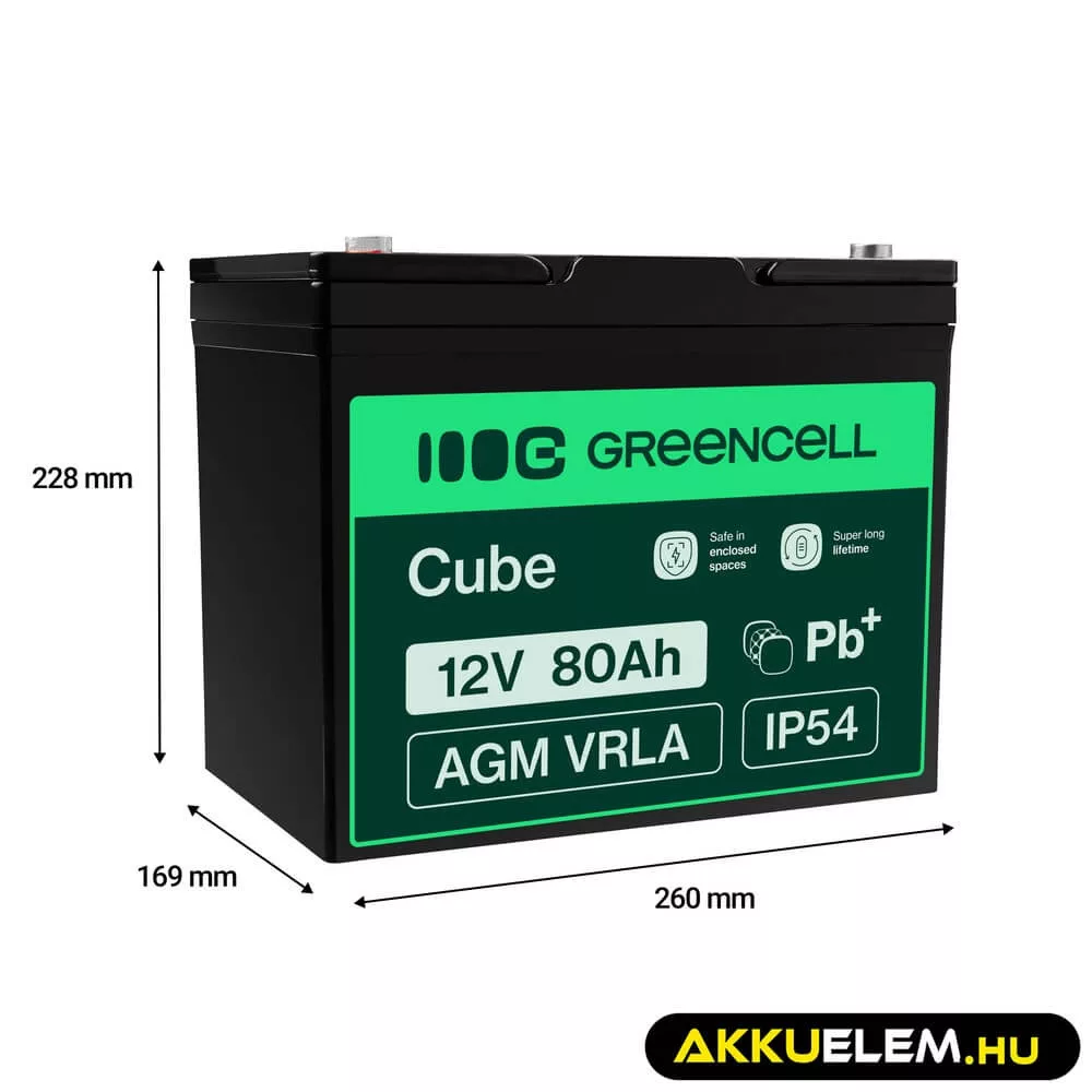 GreenCell AGM VRLA 12V 80Ah akkumulátor hajókhoz robogókhoz fűnyírókhoz