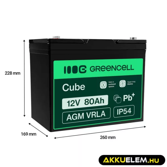 GreenCell AGM VRLA 12V 80Ah akkumulátor hajókhoz robogókhoz fűnyírókhoz - GreenCell