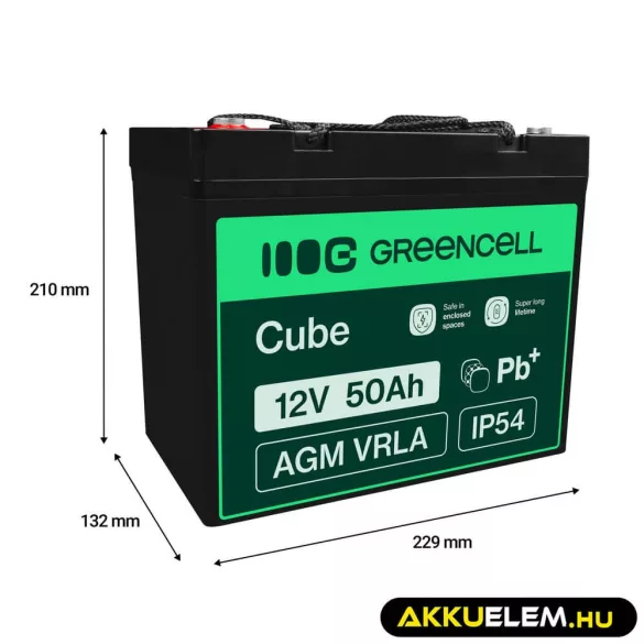 GreenCell AGM VRLA 12V 50Ah akkumulátor hajókhoz robogókhoz fűnyírókhoz - GreenCell