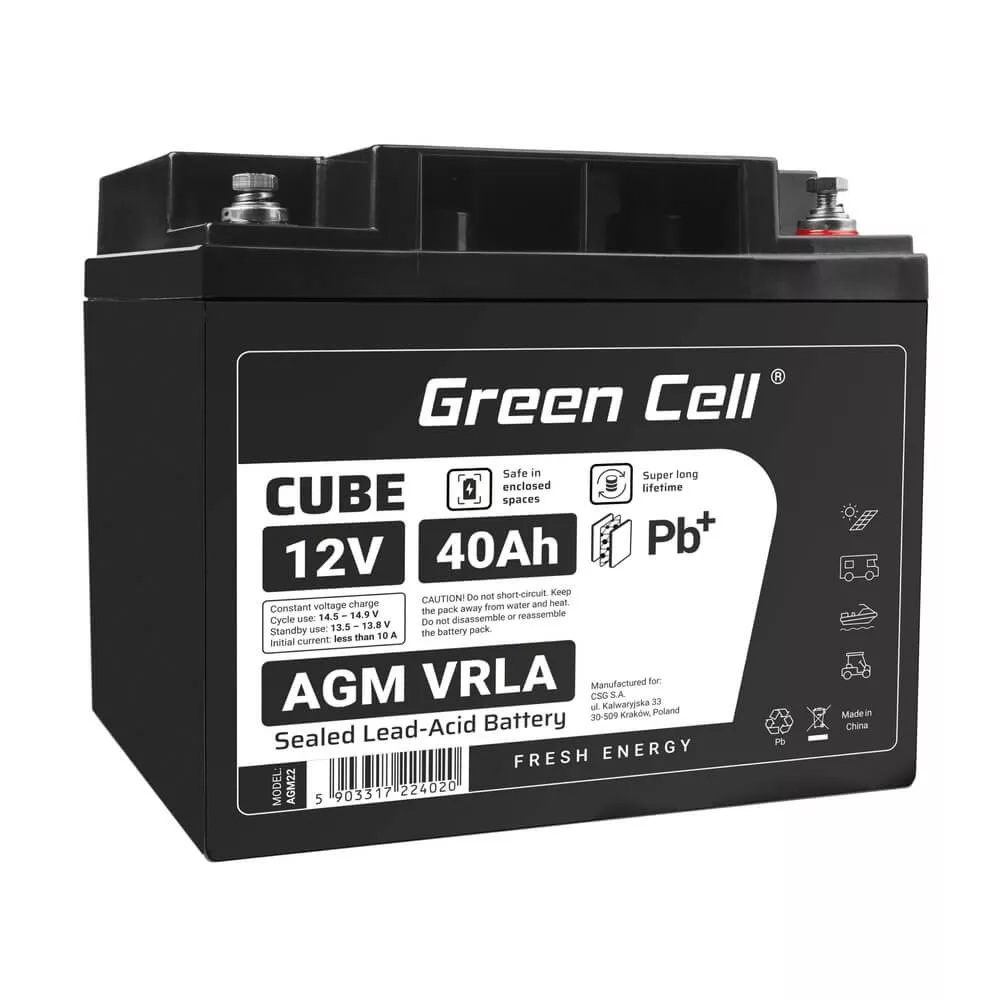   GreenCell CUBE AGM IP54 12V 40Ah VRLA akkumulátor Gel Deep Cycle robogókhoz fűnyírókhoz hajókhoz