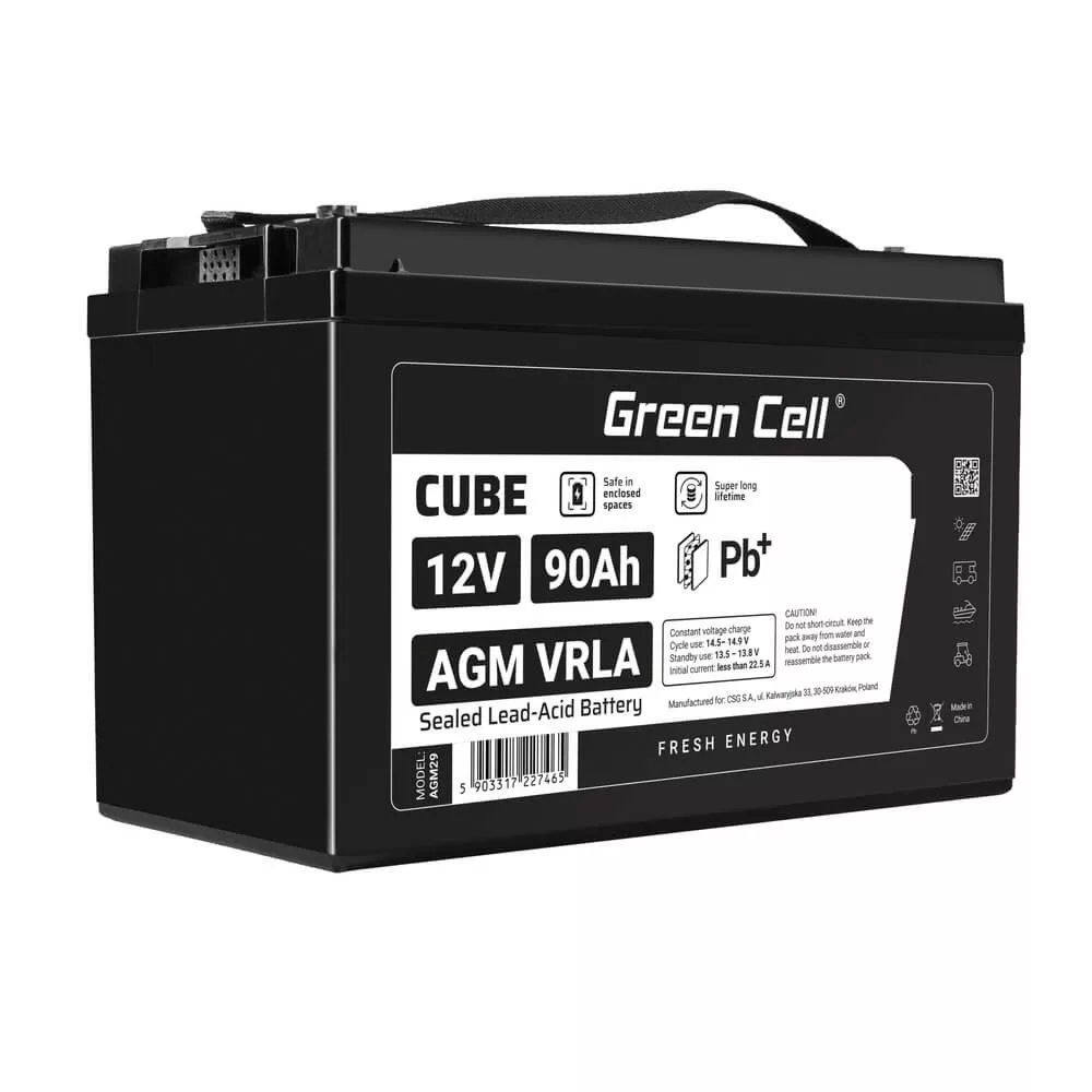   GreenCell CUBE AGM IP54 12V 90Ah VRLA akkumulátor Gel Deep Cycle robogókhoz fűnyírókhoz hajókhoz