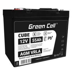   GreenCell CUBE AGM IP54 12V 55Ah VRLA akkumulátor Gel Deep Cycle robogókhoz fűnyírókhoz hajókhoz