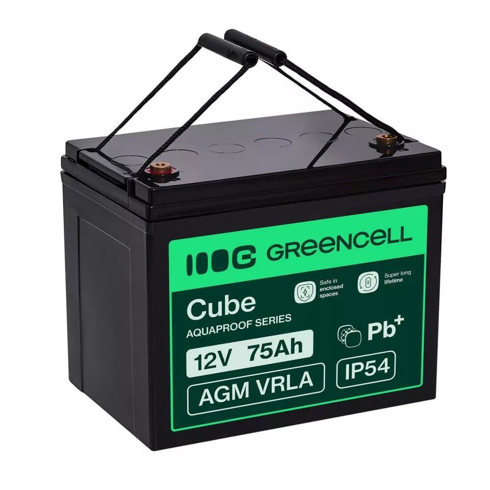 GreenCell CUBE AGM IP54 12V 75Ah VRLA akkumulátor Gel Deep Cycle keresszékekhez napelemes rendszerekhez