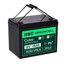   GreenCell CUBE AGM IP54 12V 75Ah VRLA akkumulátor Gel Deep Cycle keresszékekhez napelemes rendszerekhez
