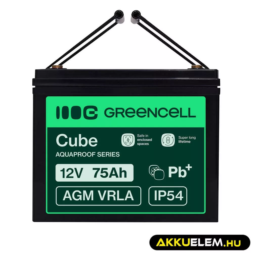 GreenCell CUBE AGM IP54 12V 75Ah VRLA akkumulátor Gel Deep Cycle keresszékekhez napelemes rendszerekhez