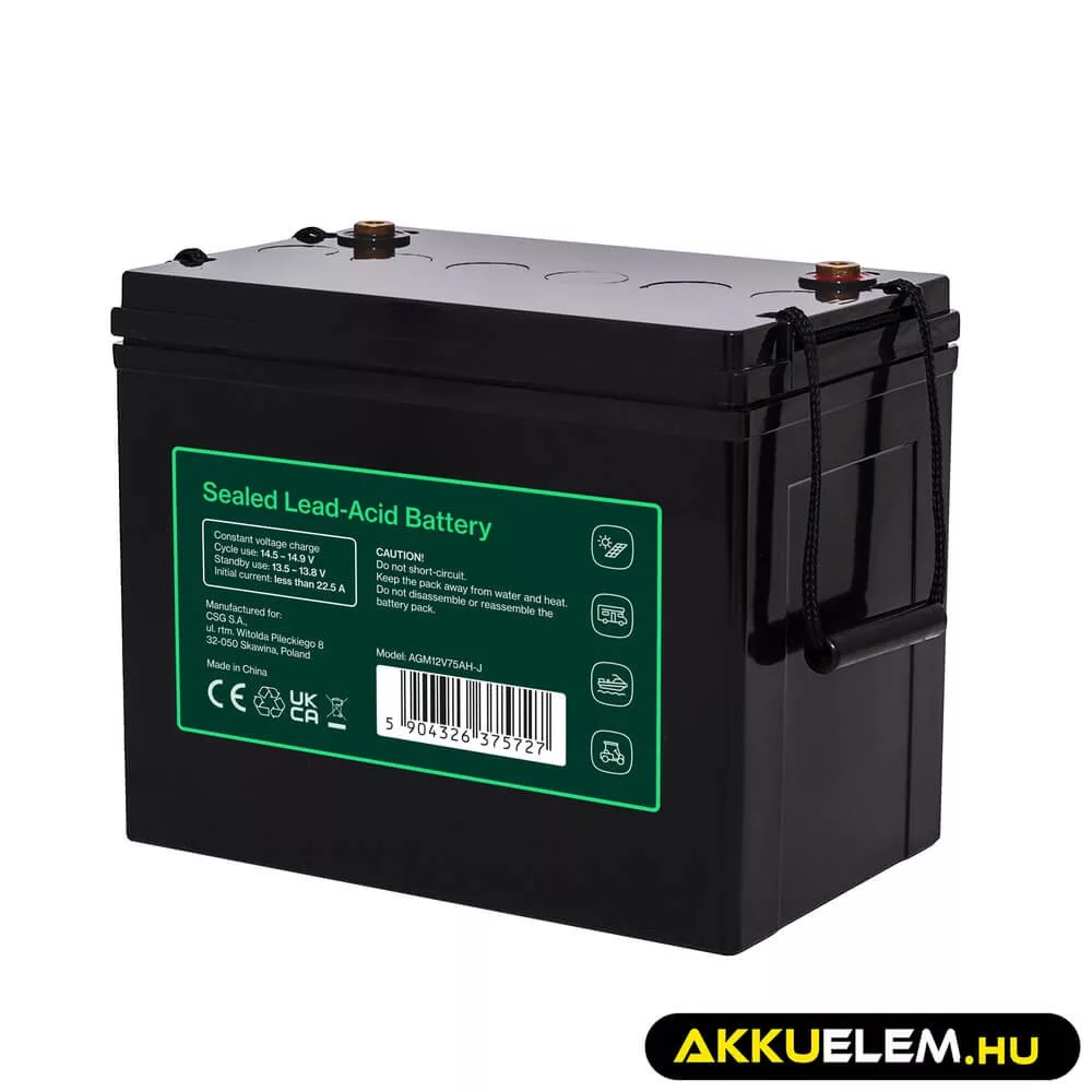 GreenCell CUBE AGM IP54 12V 75Ah VRLA akkumulátor Gel Deep Cycle keresszékekhez napelemes rendszerekhez