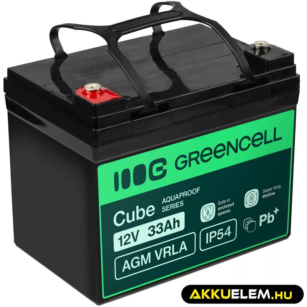 GreenCell Cube AGM VRLA IP54 12V 33Ah akkumulátor fűnyírókhoz robogókhoz hajókhoz