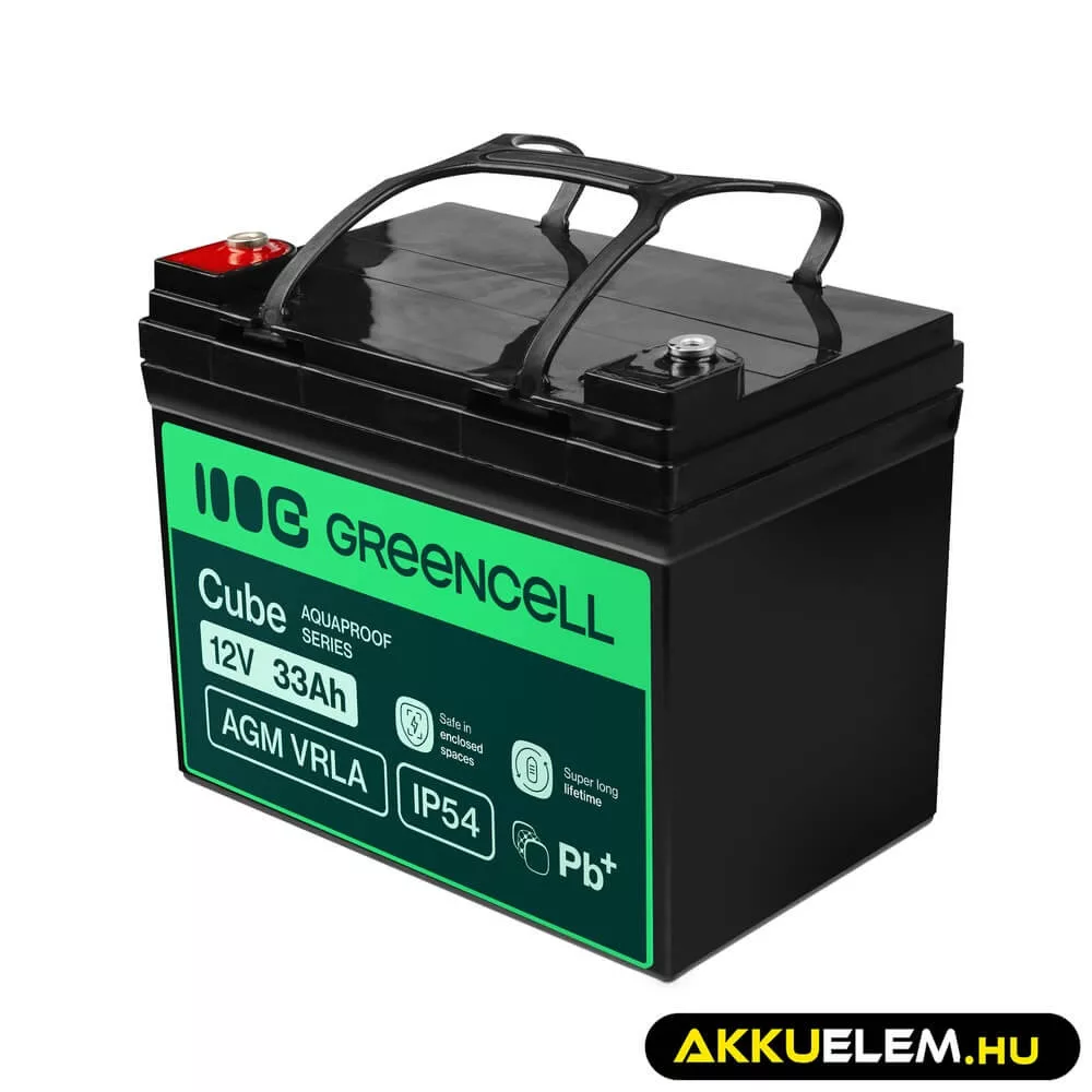 GreenCell Cube AGM VRLA IP54 12V 33Ah akkumulátor fűnyírókhoz robogókhoz hajókhoz