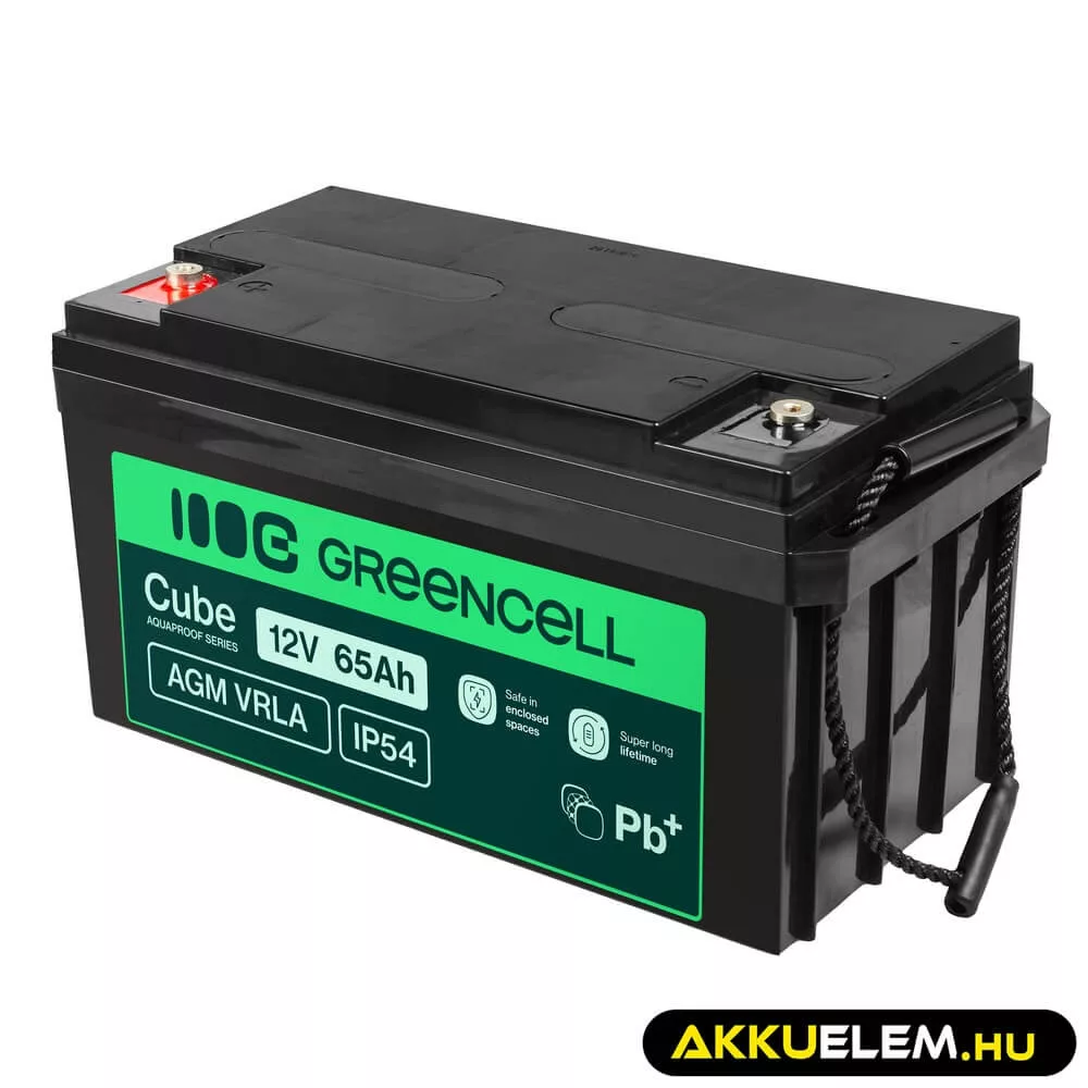 GreenCell Cube AGM VRLA IP54 12V 65Ah akkumulátor fűnyírókhoz robogókhoz hajókhoz