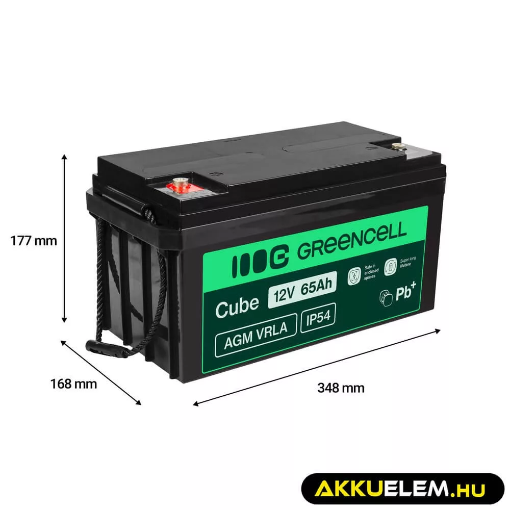 GreenCell Cube AGM VRLA IP54 12V 65Ah akkumulátor fűnyírókhoz robogókhoz hajókhoz