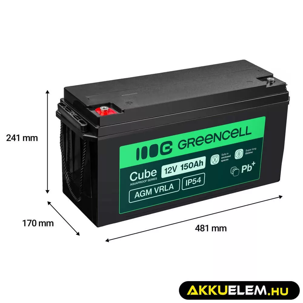 GreenCell Cube AGM VRLA IP54 12V 150Ah akkumulátor napelemes rendszerekhez hajókhoz