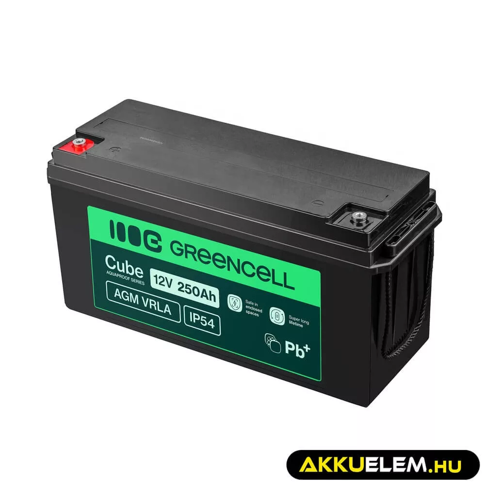 GreenCell Cube AGM VRLA IP54 12V 250Ah akkumulátor napelemes rendszerekhez hajókhoz