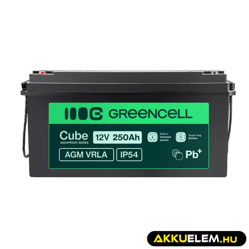 GreenCell Cube AGM VRLA IP54 12V 250Ah akkumulátor napelemes rendszerekhez hajókhoz