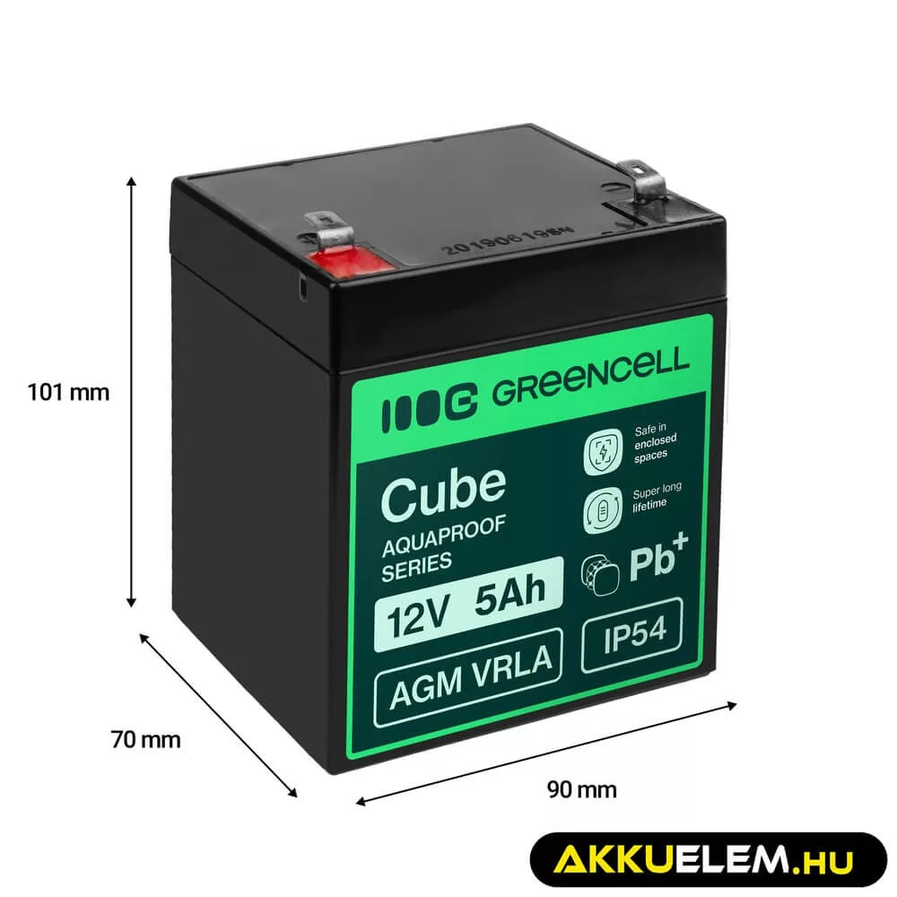 GreenCell AGM VRLA 12V 5Ah akkumulátor (91x70x102mm)