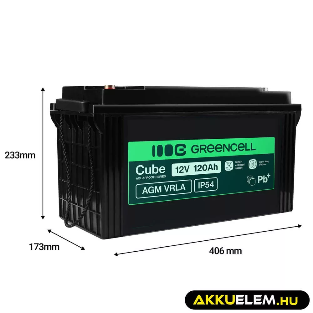 GreenCell AGM VRLA 12V 120Ah akkumulátor hajókhoz napelemes rendszerekhez (173x406x233mm)