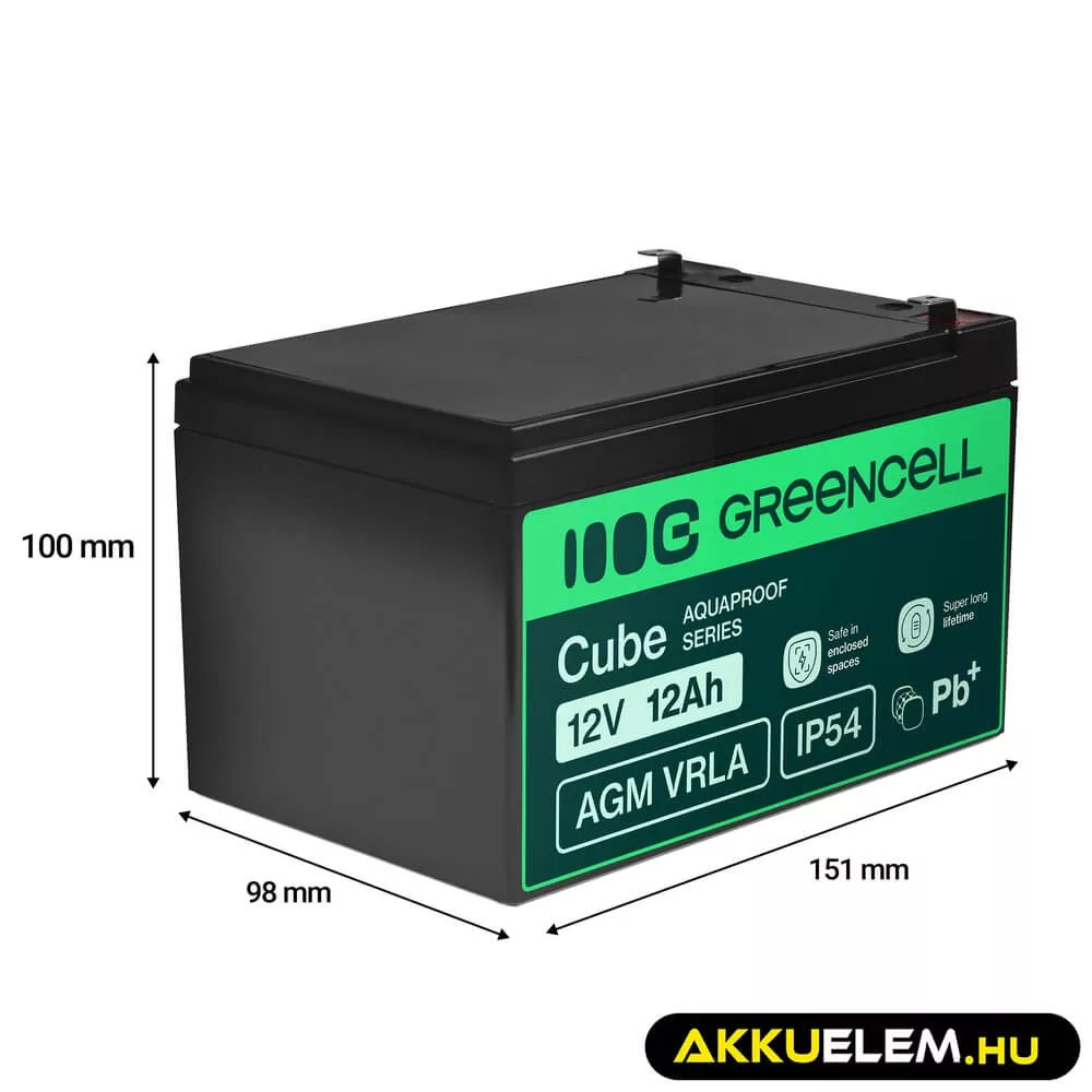 GreenCell AGM VRLA 12V 12Ah akkumulátor (152x99x100mm)