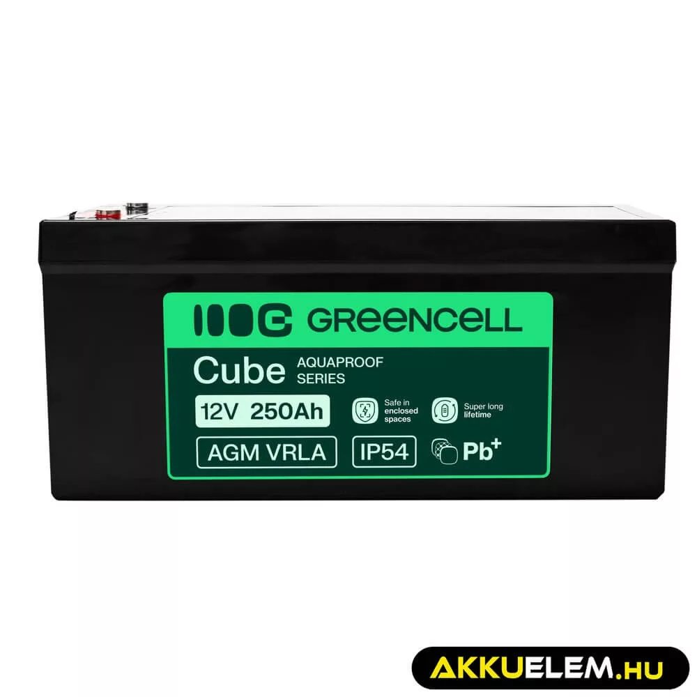 GreenCell AGM VRLA 12V 250Ah akkumulátor hajókhoz napelemes rendszerekhez (520x268x225mm)