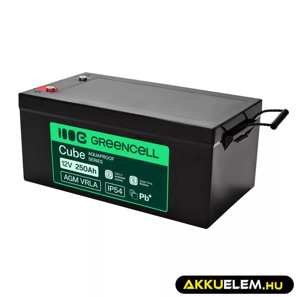 GreenCell AGM VRLA 12V 250Ah akkumulátor hajókhoz napelemes rendszerekhez (520x268x225mm)