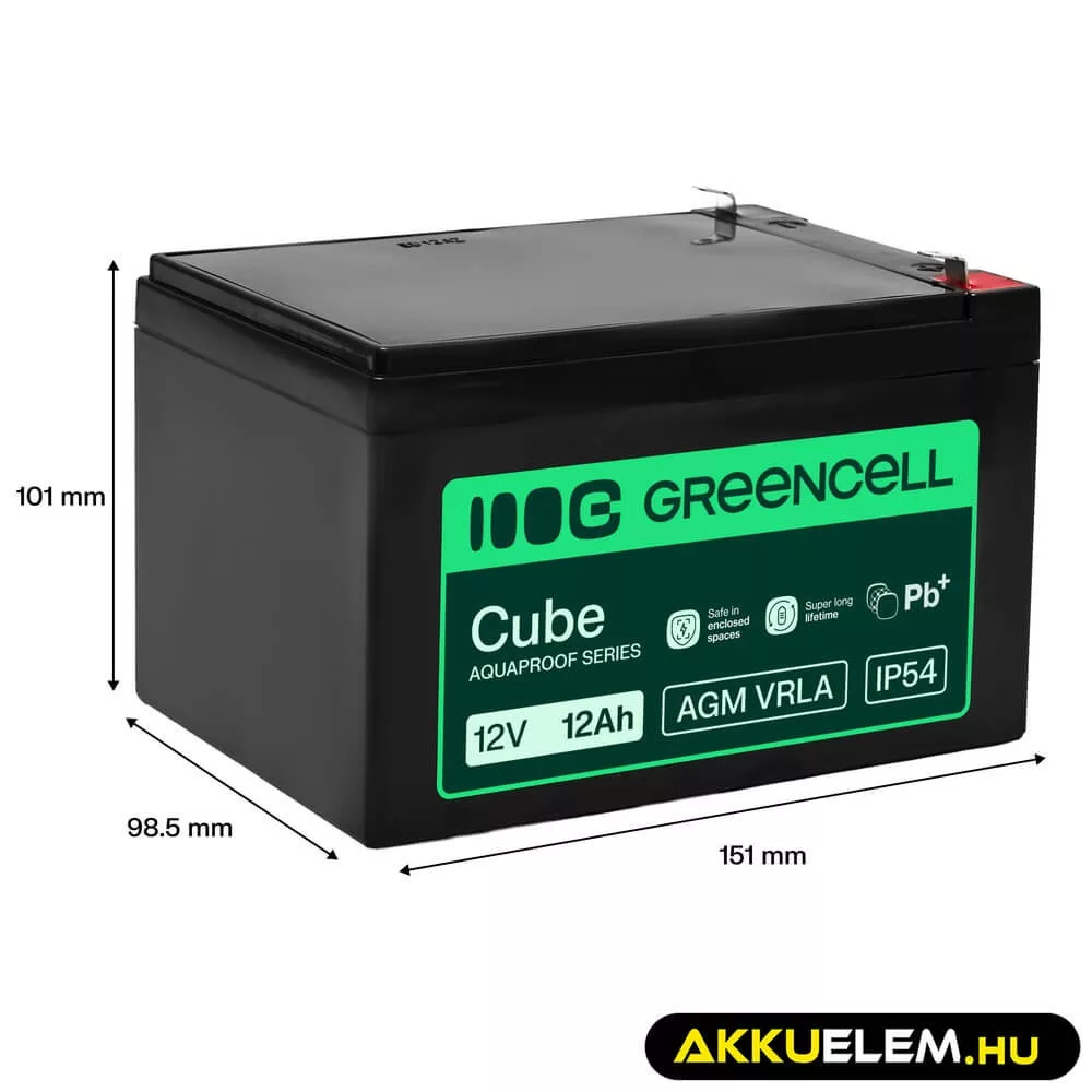 GreenCell AGM VRLA 12V 12Ah akkumulátor (151x98.5x95mm)