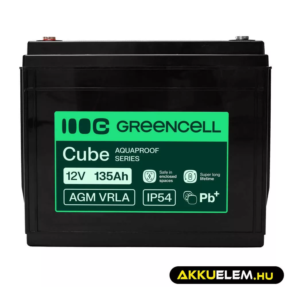 GreenCell AGM VRLA 12V 135Ah akkumulátor hajókhoz napelemes rendszerekhez (341x173x287mm)
