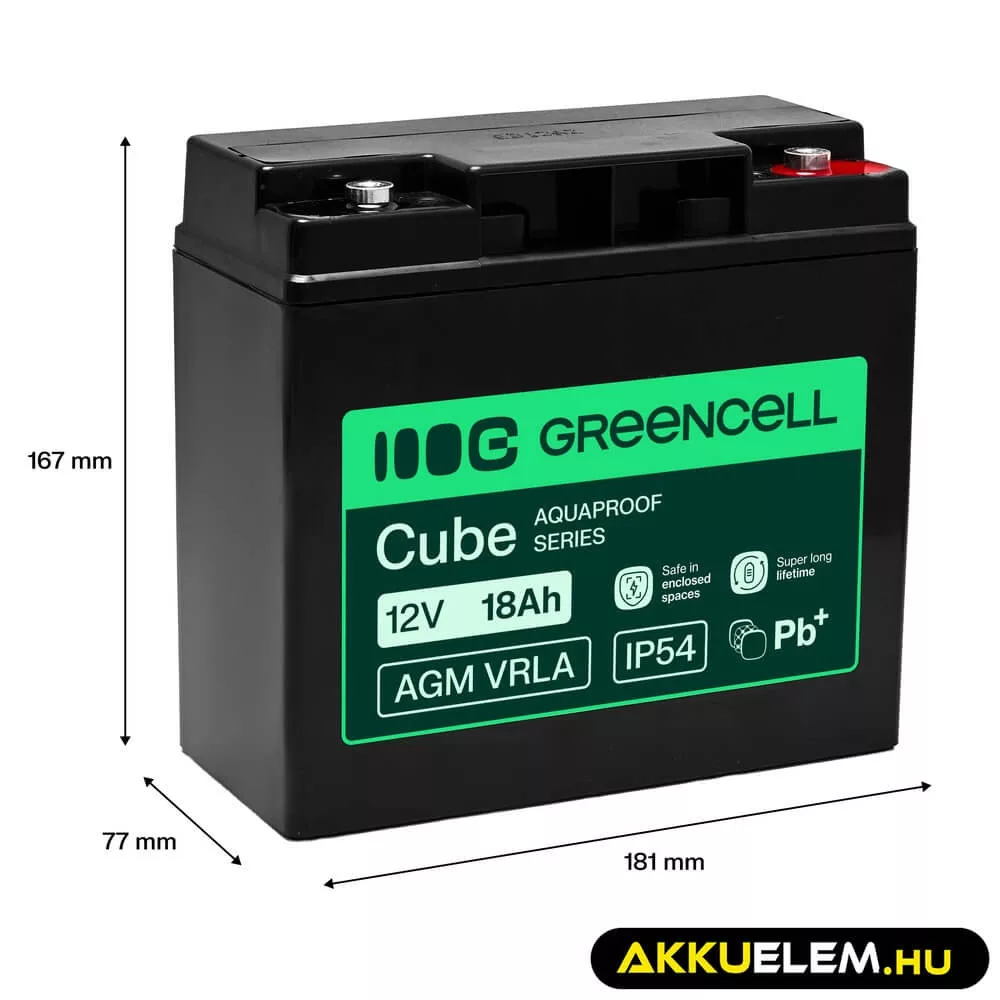 GreenCell AGM VRLA 12V 18Ah akkumulátor (181x77x167mm)