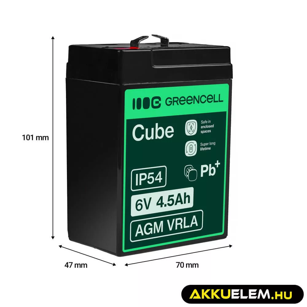 GreenCell AGM VRLA 6V 4.5Ah akkumulátor riasztókhoz