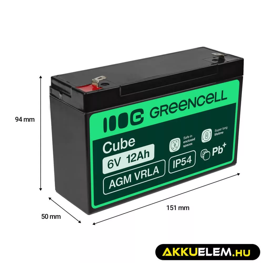 GreenCell AGM VRLA 6V 12Ah akkumulátor riasztókhoz