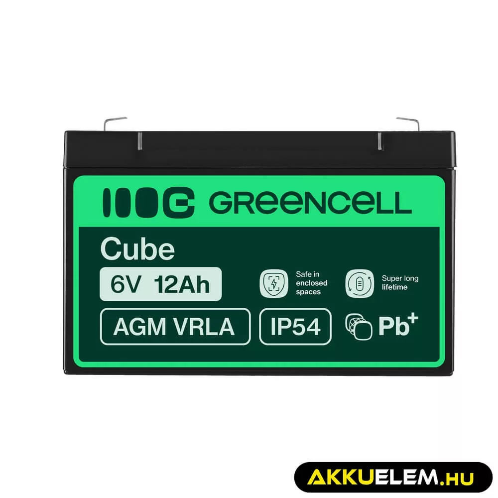 GreenCell AGM VRLA 6V 12Ah akkumulátor riasztókhoz
