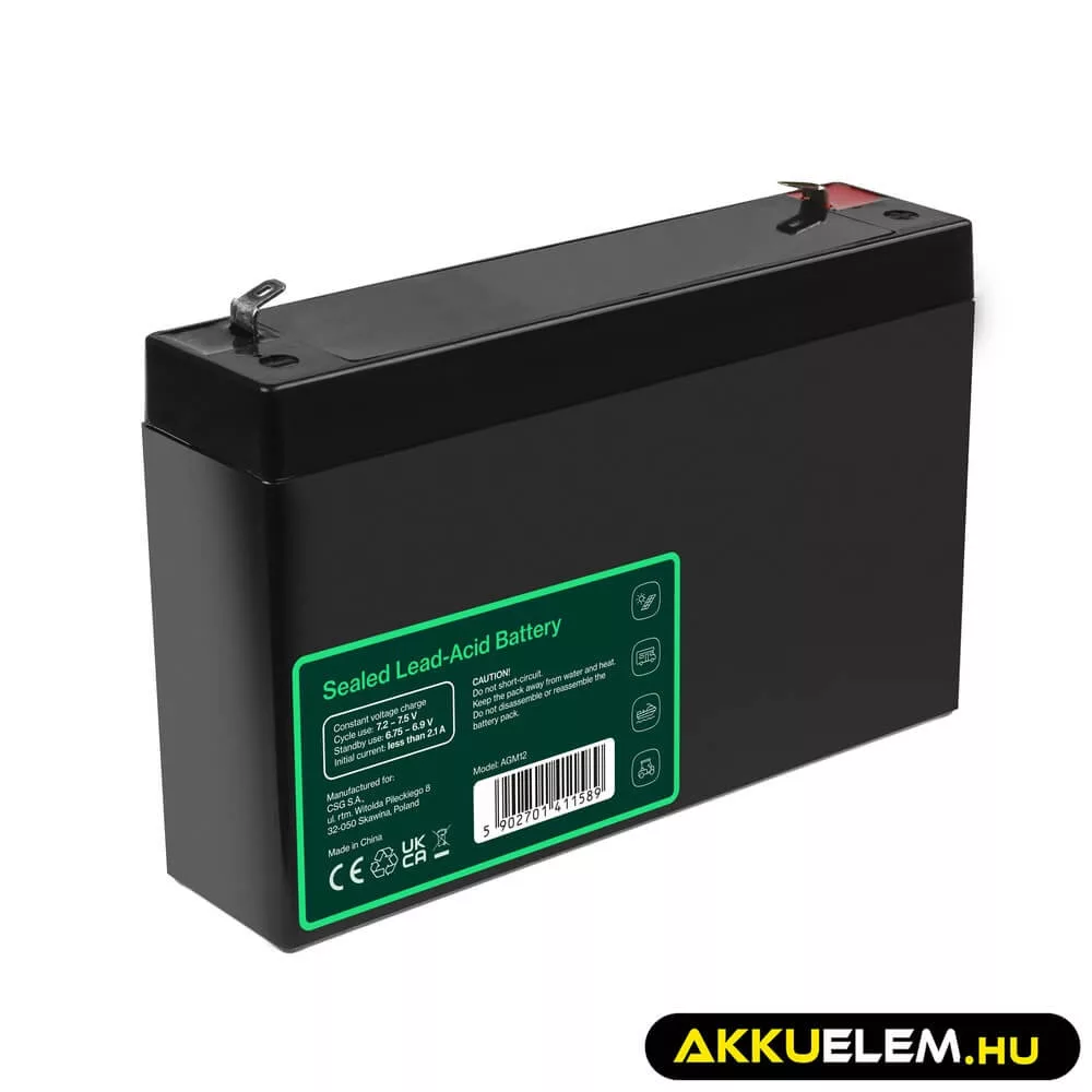 GreenCell AGM VRLA 6V 7Ah akkumulátor riasztókhoz