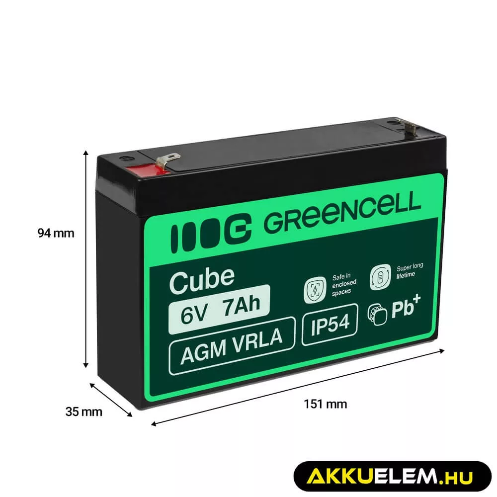 GreenCell AGM VRLA 6V 7Ah akkumulátor riasztókhoz