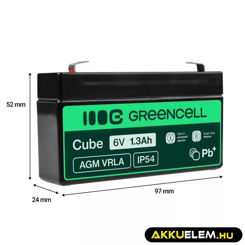GreenCell AGM VRLA 6V 1.3Ah akkumulátor riasztókhoz