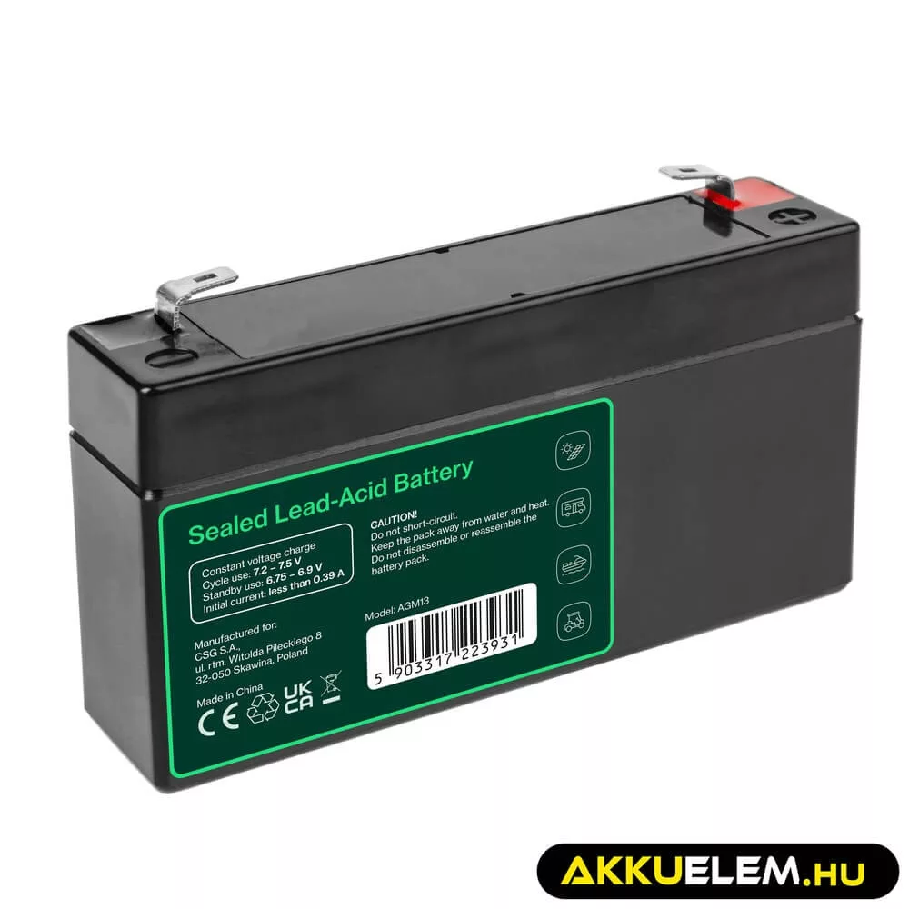 GreenCell AGM VRLA 6V 1.3Ah akkumulátor riasztókhoz