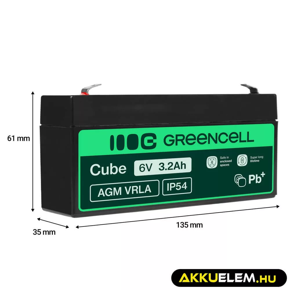 GreenCell AGM VRLA 6V 3.2Ah akkumulátor riasztókhoz