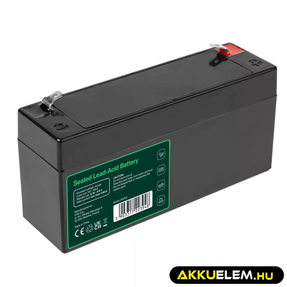GreenCell AGM VRLA 6V 3.2Ah akkumulátor riasztókhoz