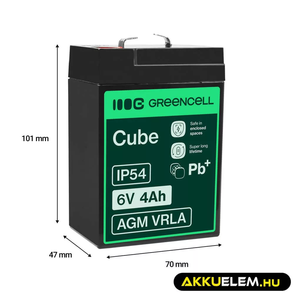 GreenCell AGM VRLA 6V 4Ah akkumulátor riasztókhoz