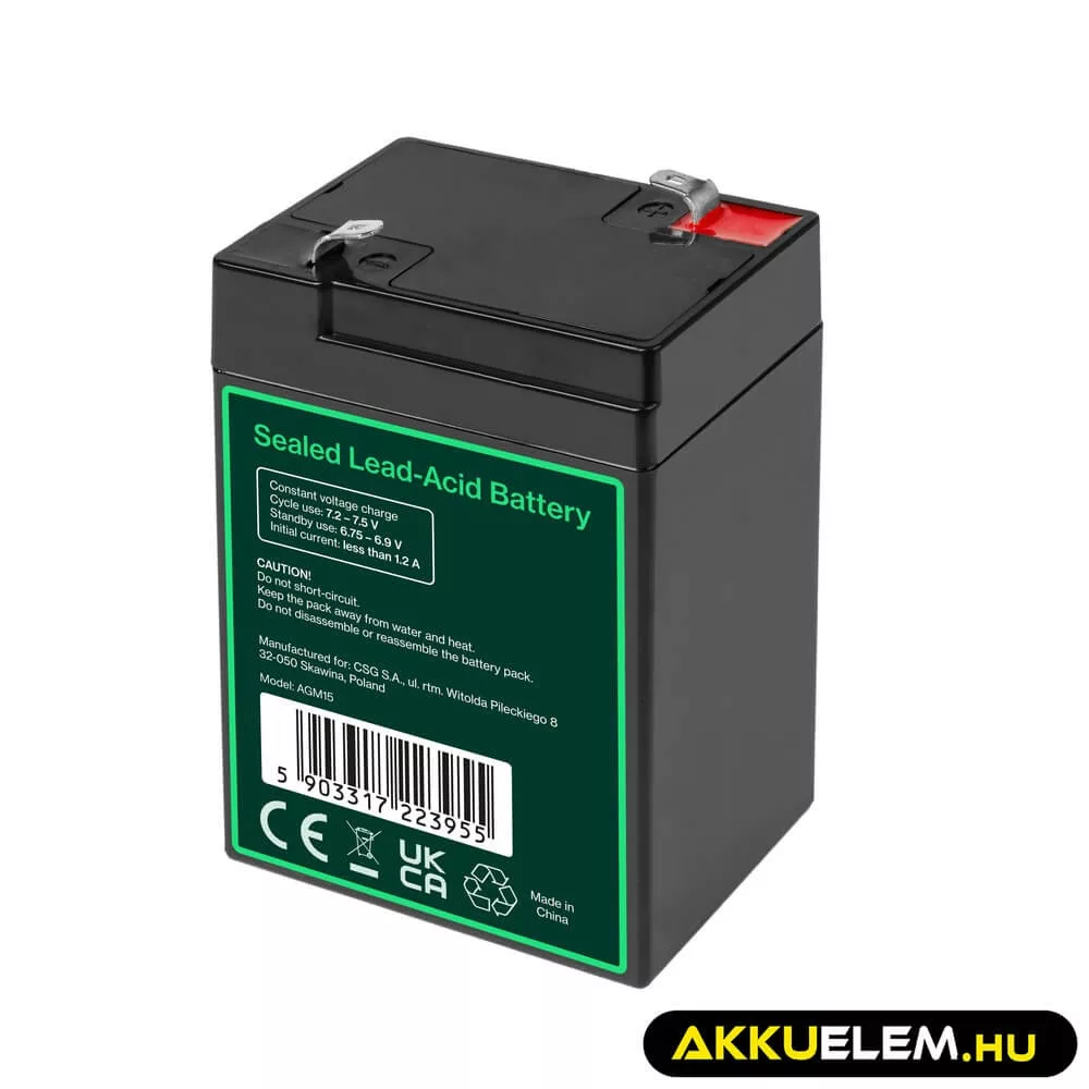 GreenCell AGM VRLA 6V 4Ah akkumulátor riasztókhoz