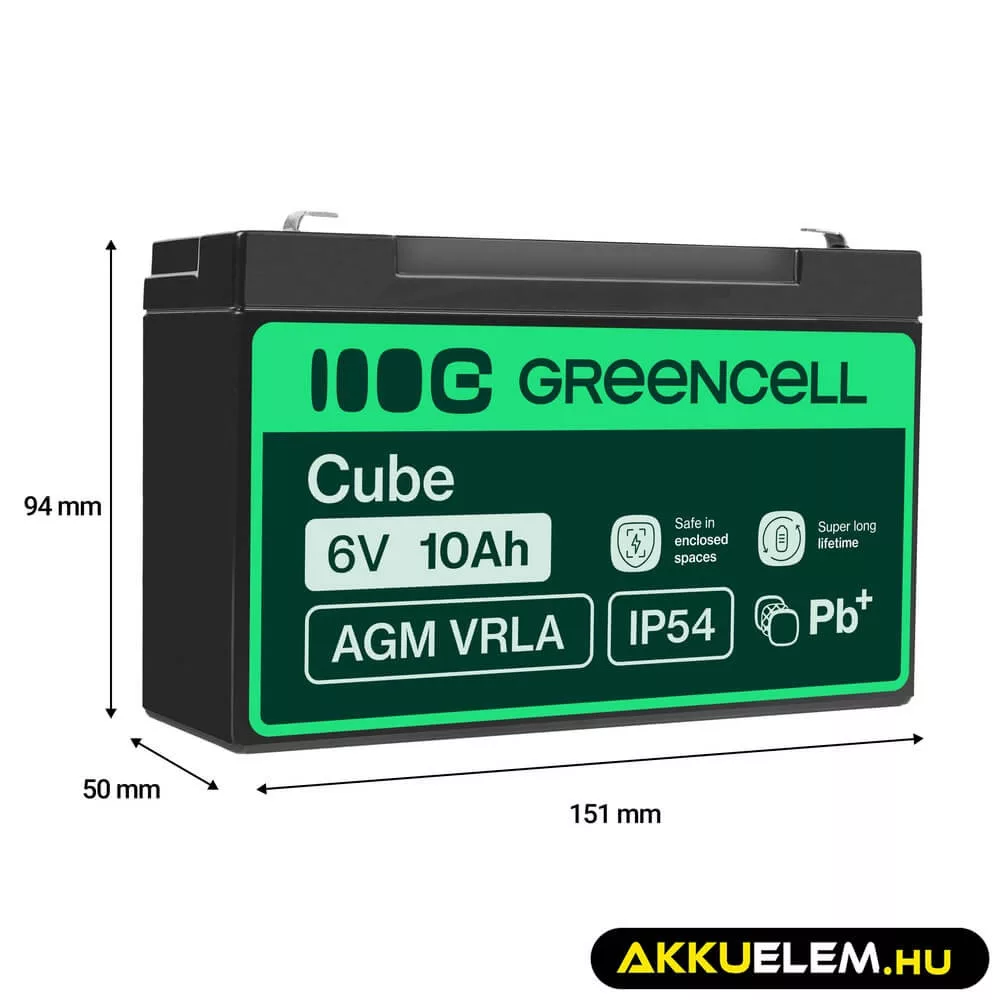 GreenCell AGM VRLA 6V 10Ah akkumulátor riasztókhoz
