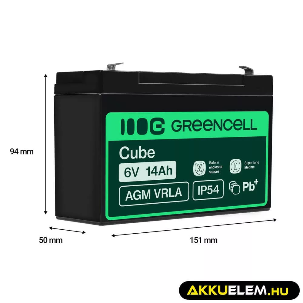 GreenCell AGM VRLA 6V 14Ah akkumulátor riasztókhoz