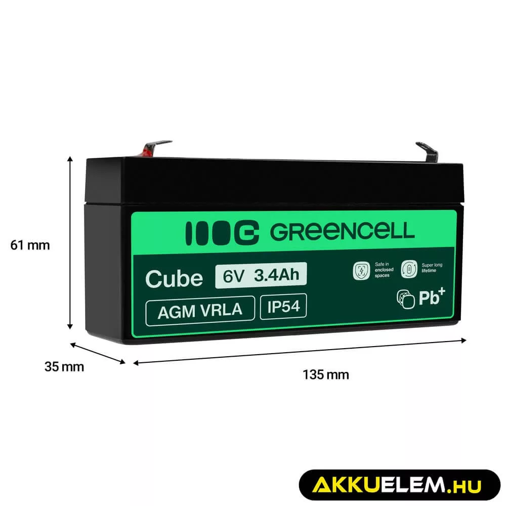 GreenCell AGM VRLA 6V 3.4Ah akkumulátor riasztókhoz